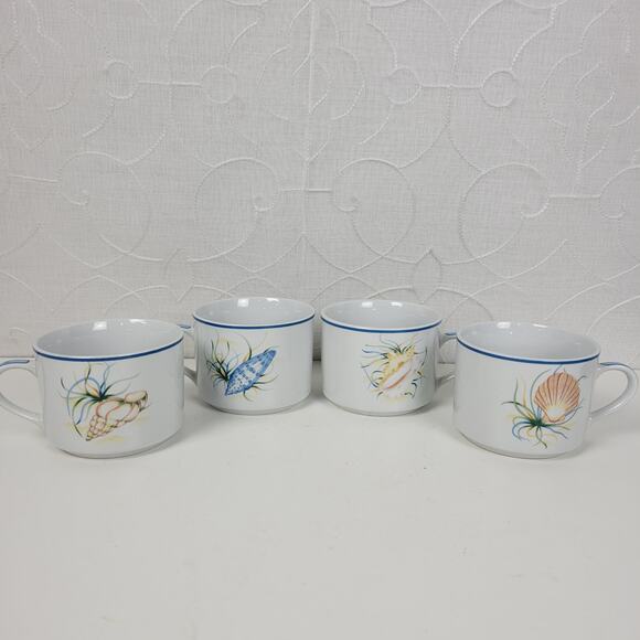 National Wildlife Federation Coffee Mugs White Beach Seashells Set of 4 Cups - Picture 10 of 16